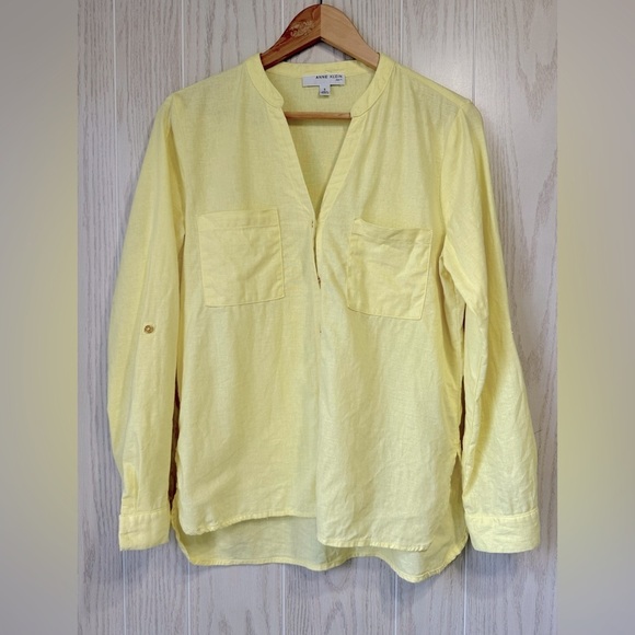 Anne Klein Tops - Anne Klein Linen Blend Button Front Blouse Yellow Size S EUC
